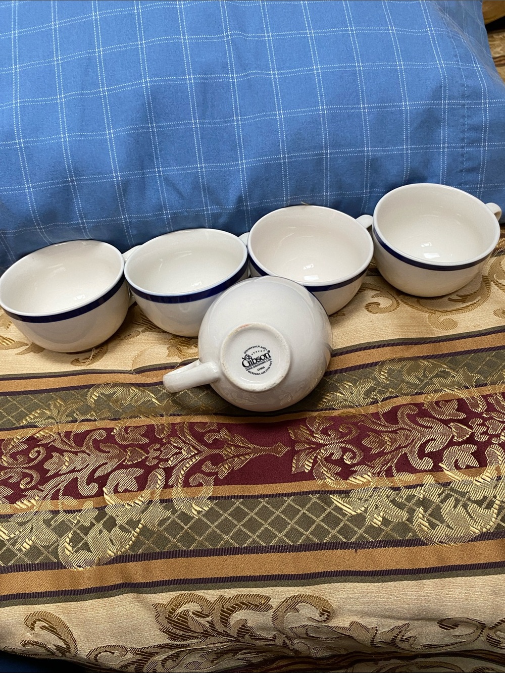 Set of 5 Vintage Gibson Everyday Ceramic Coffee Mugs/Tea Cups – Cobalt Blue Band